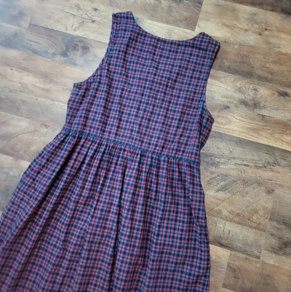 Vintage Susan Bristol Red and Blue Plaid Buttondown Midi Dress Size 12 - Picture 7 of 9